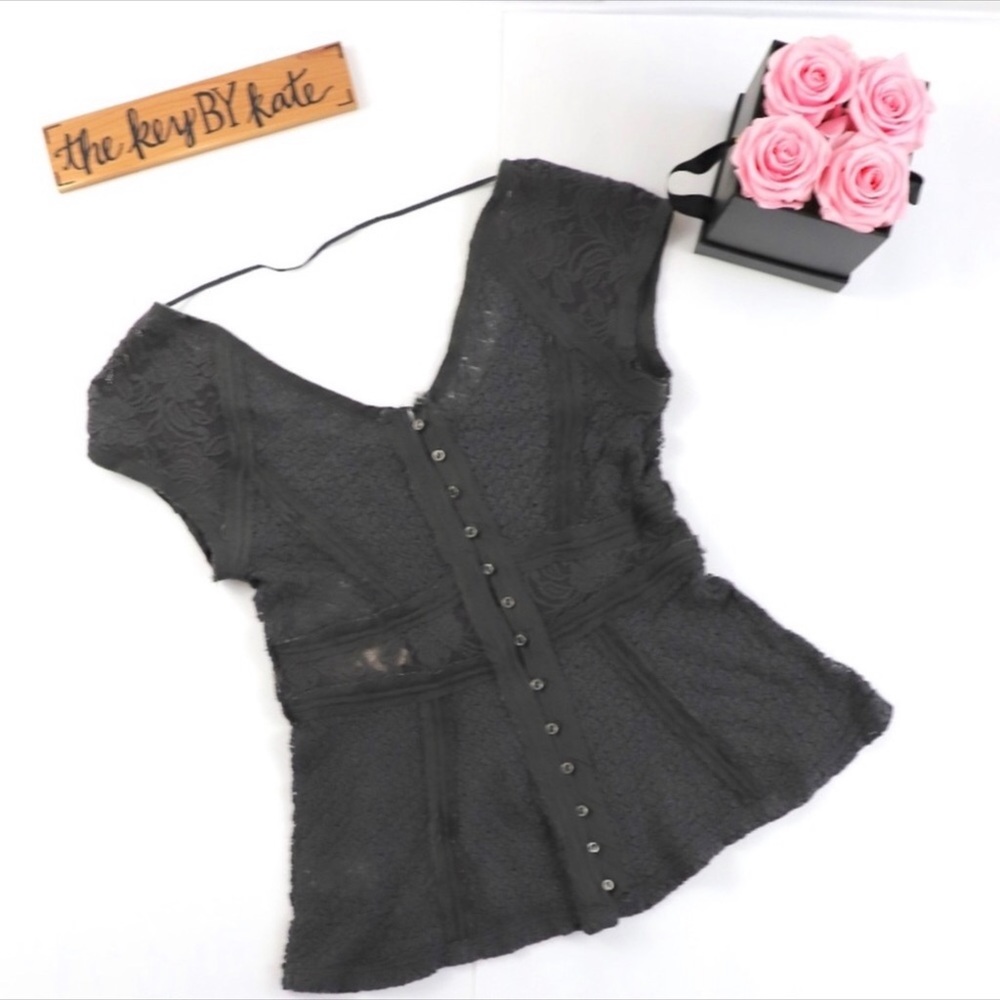 NWT RARE Free People Gray Lace Button Back Top - Picture 4 of 5